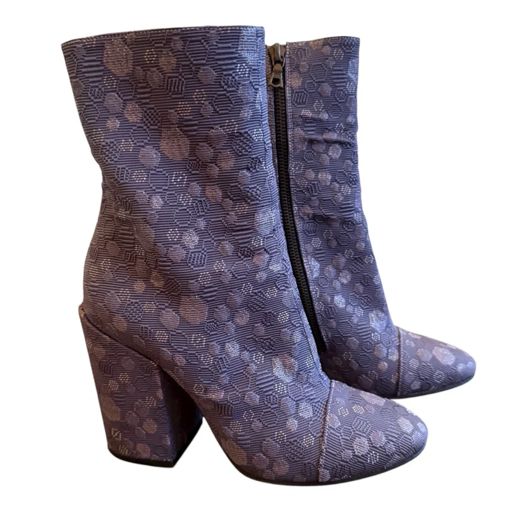 Dries Van Noten Purple Blue Floral Brocade Ankle Boot EU37 US 7